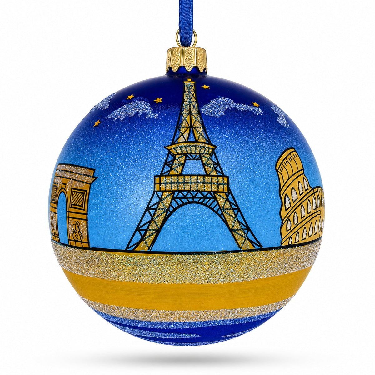 European Travel Attractions Glass Ball Christmas Ornament 4 Inches