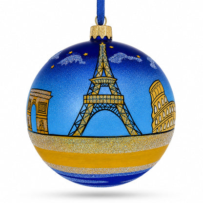European Travel Attractions Glass Ball Christmas Ornament 4 Inches