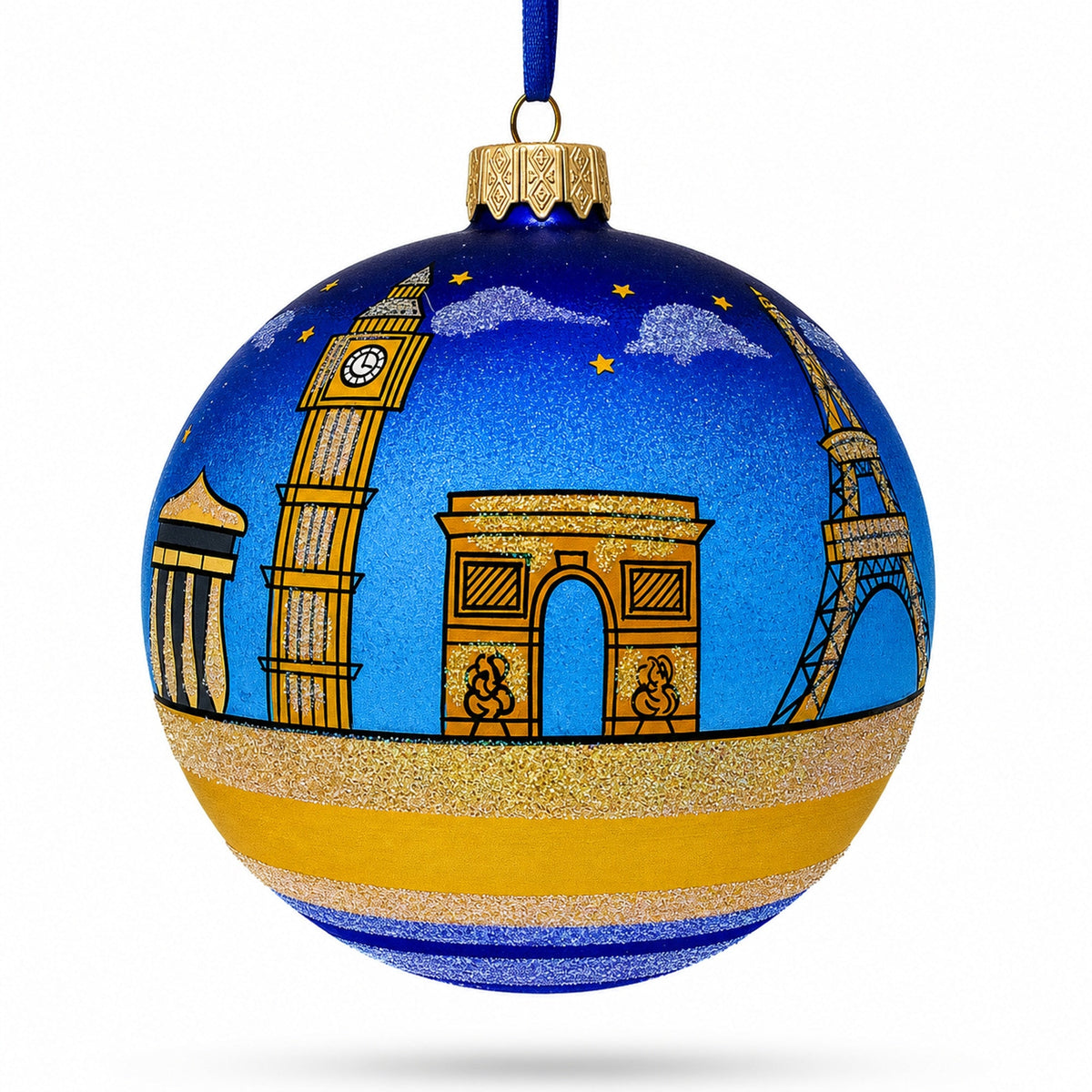 European Travel Attractions Glass Ball Christmas Ornament 4 Inches
