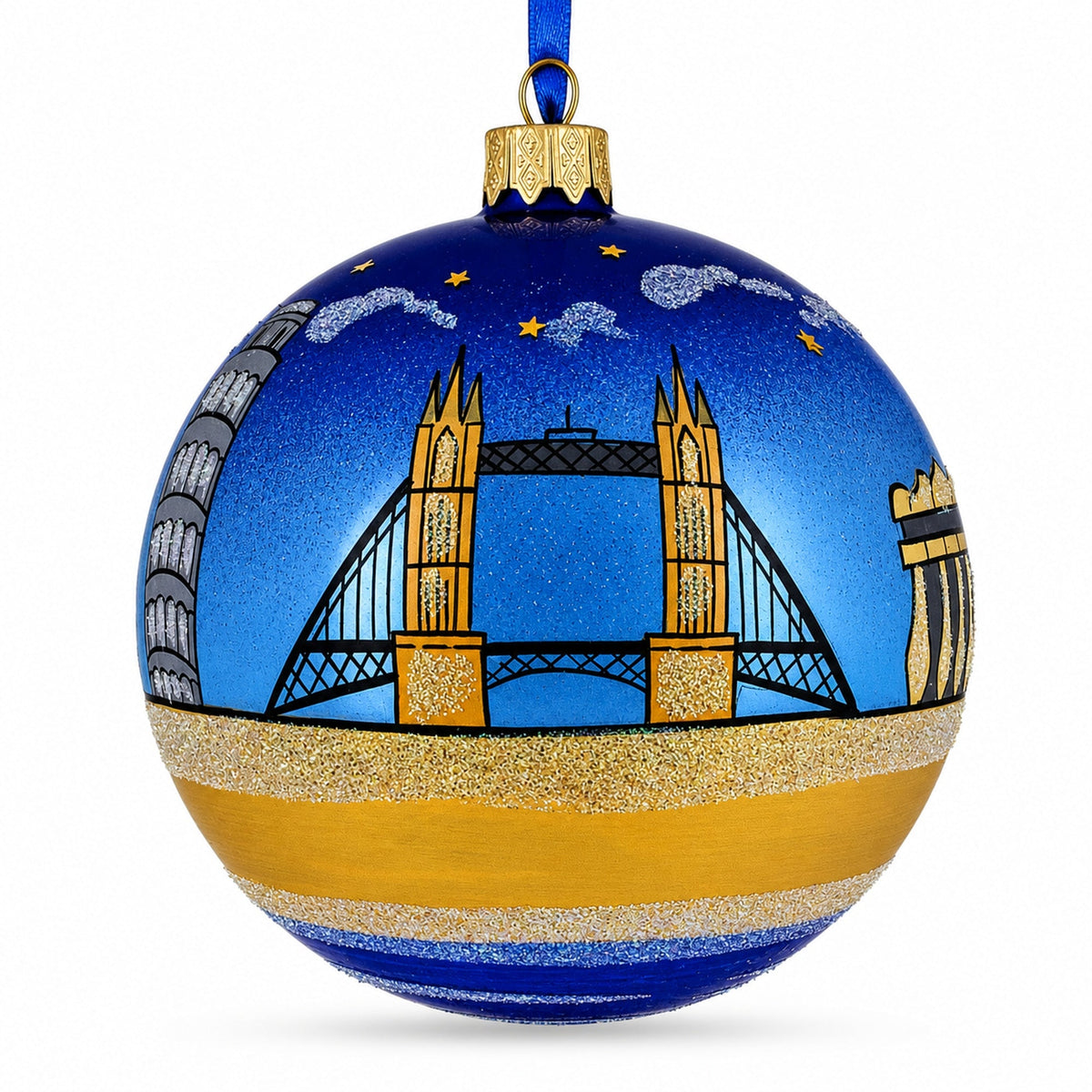European Travel Attractions Glass Ball Christmas Ornament 4 Inches
