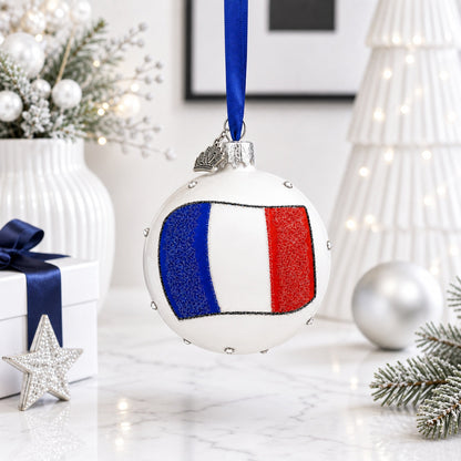 Flag of France Glass Ball Christmas Ornament 3.25 Inches
