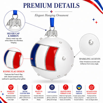 Flag of France Glass Ball Christmas Ornament 3.25 Inches