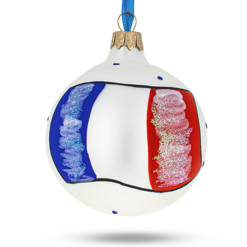 Flag of France Glass Ball Christmas Ornament 3.25 Inches