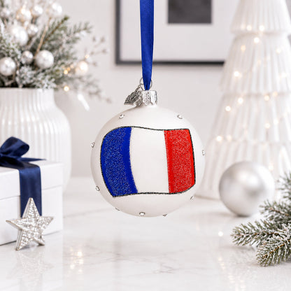 Flag of France Glass Ball Christmas Ornament 3.25 Inches