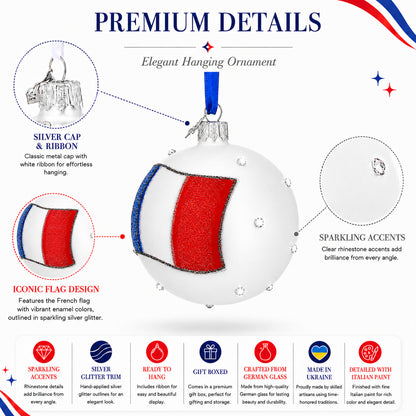 Flag of France Glass Ball Christmas Ornament 3.25 Inches