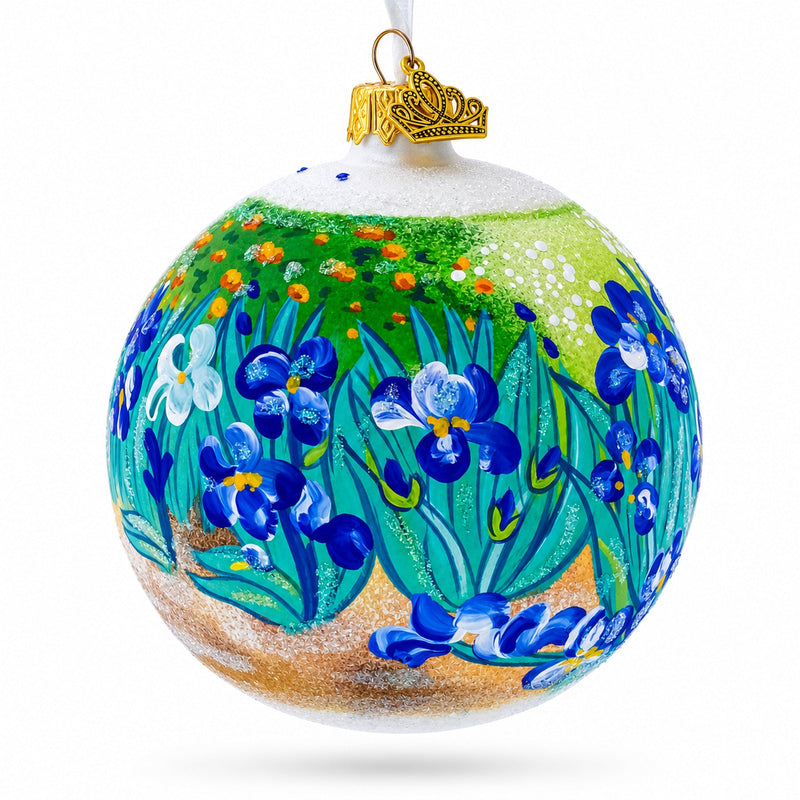 1889 'Irises' by Vincent Van Gogh Glass Ball Christmas Ornament 4 Inches