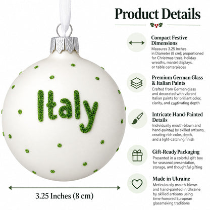 Flag of Italy Glass Ball Christmas Ornament 3.25 Inches