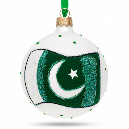 Flag of Pakistan Glass Ball Christmas Ornament 3.25 Inches