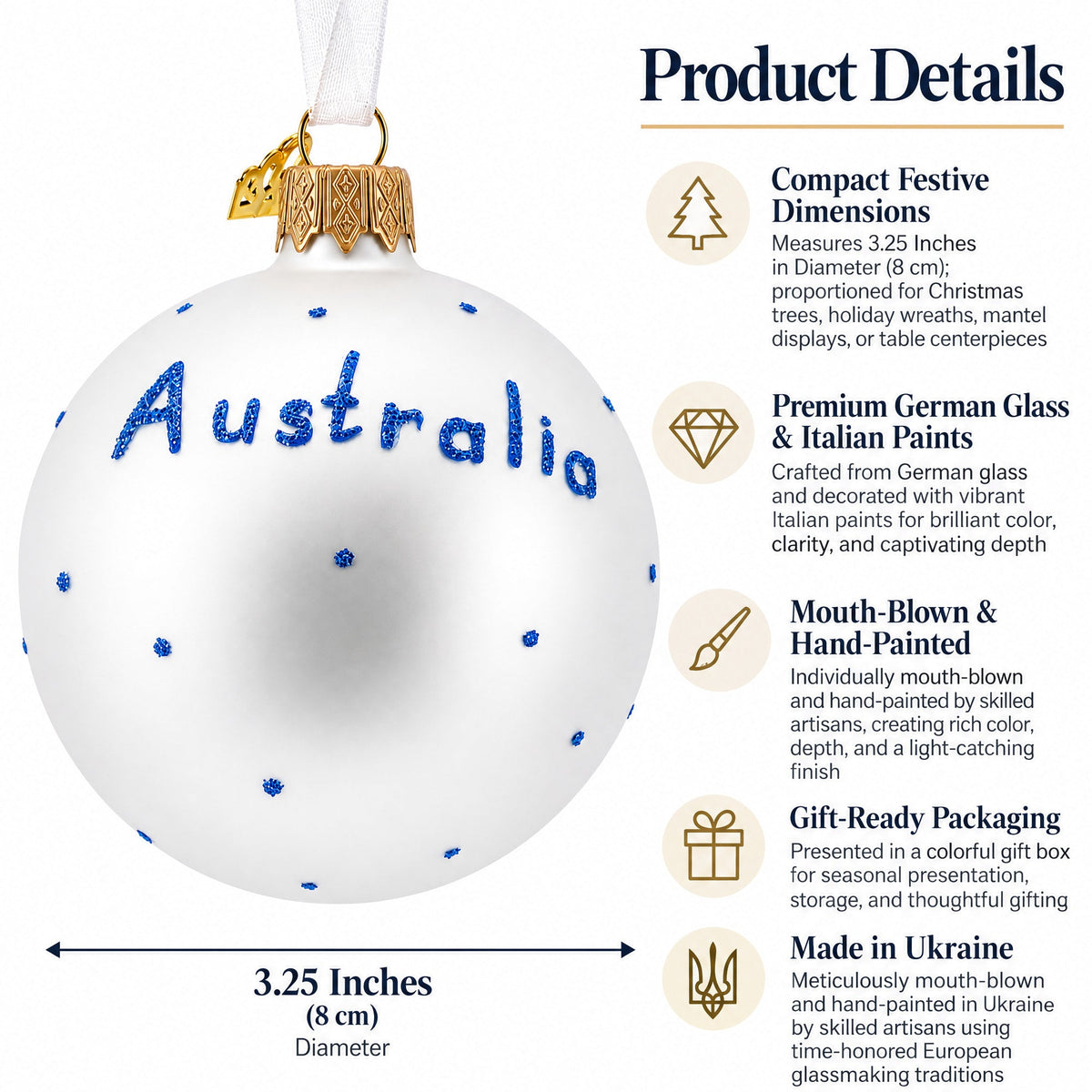 Flag of Australia Glass Ball Christmas Ornament 3.25 Inches
