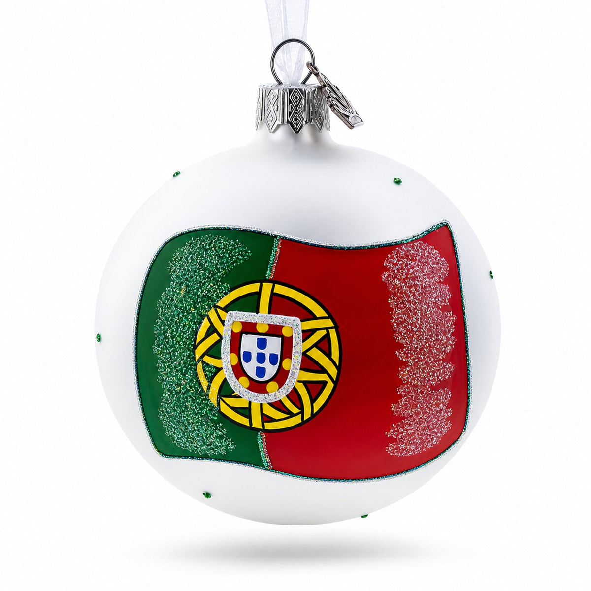 Flag of Portugal Glass Ball Christmas Ornament 3.25 Inches