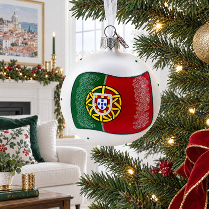 Flag of Portugal Glass Ball Christmas Ornament 3.25 Inches