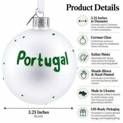Flag of Portugal Glass Ball Christmas Ornament 3.25 Inches