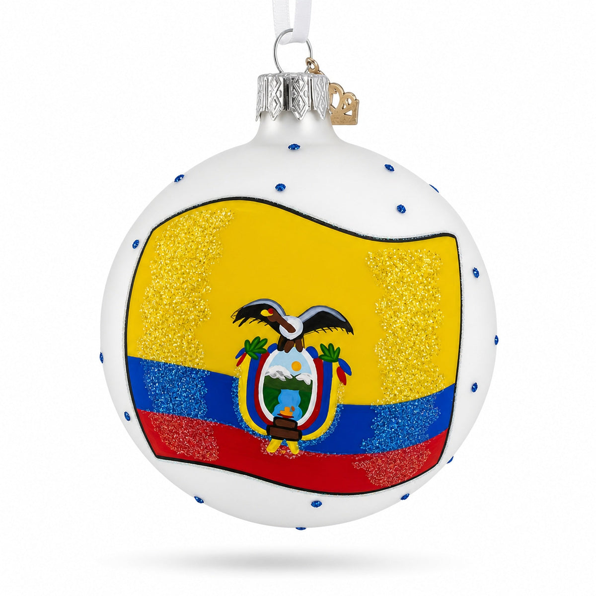 Flag of Ecuador Glass Ball Christmas Ornament 3.25 Inches