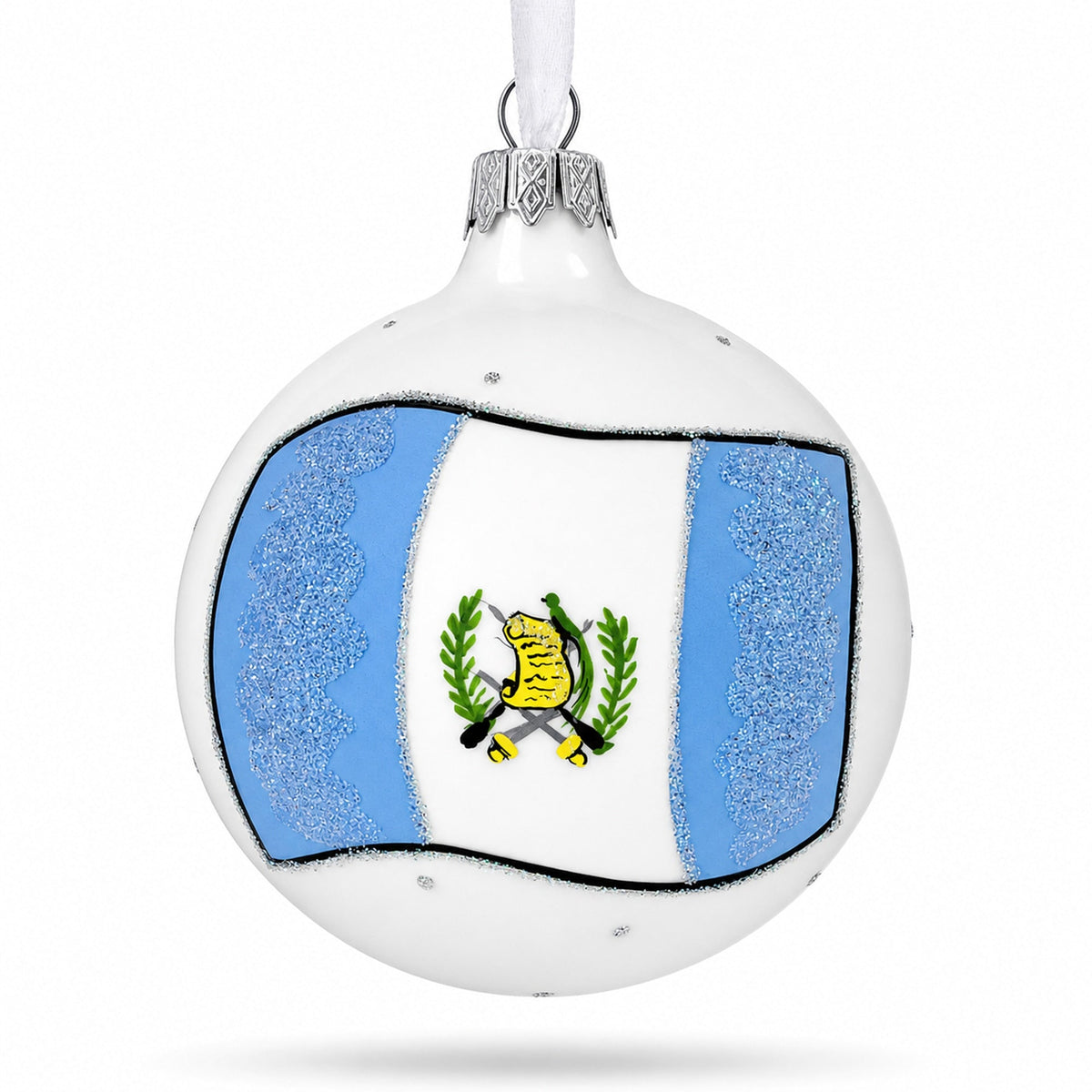 Flag of Guatemala Glass Ball Christmas Ornament 3.25 Inches