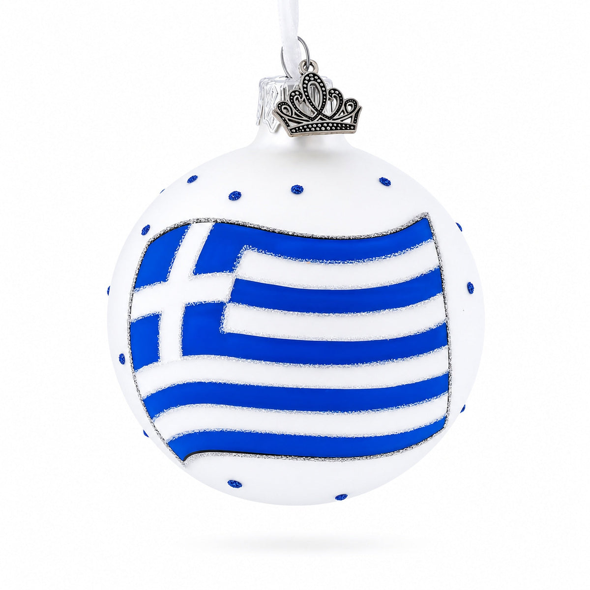 Flag of Greece Glass Ball Christmas Ornament 3.25 Inches