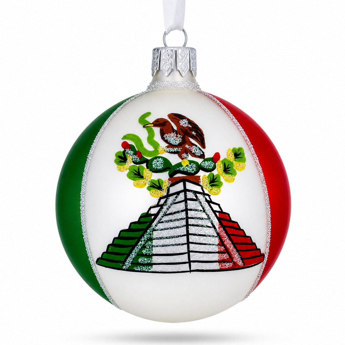 Flag of Mexico Glass Christmas Ornament 3.25 Inches