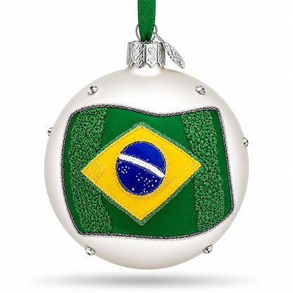 Flag of Brazil Glass Ball Christmas Ornament 3.25 Inches