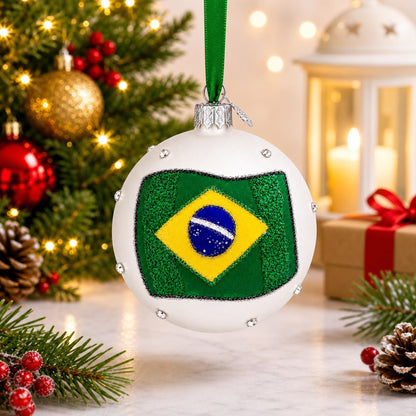 Flag of Brazil Glass Ball Christmas Ornament 3.25 Inches
