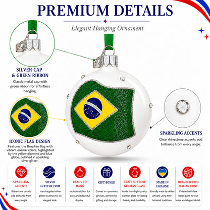 Flag of Brazil Glass Ball Christmas Ornament 3.25 Inches