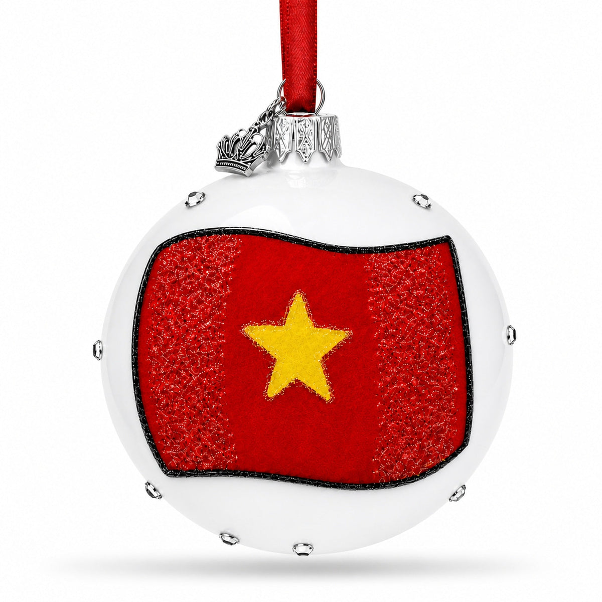 Flag of Vietnam Glass Ball Christmas Ornament 3.25 Inches