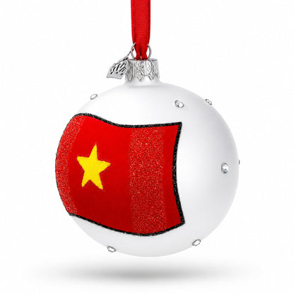 Flag of Vietnam Glass Ball Christmas Ornament 3.25 Inches