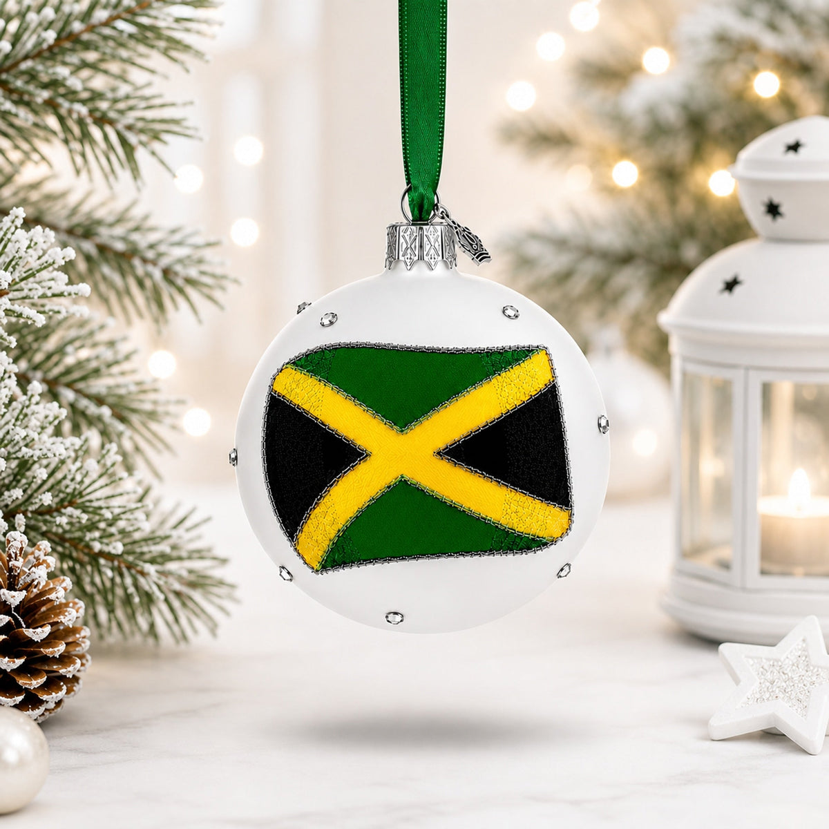 Flag of Jamaica Glass Ball Christmas Ornament 3.25 Inches