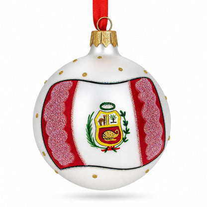 Flag of Peru Glass Ball Christmas Ornament 3.25 Inches
