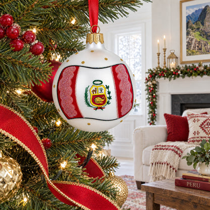 Flag of Peru Glass Ball Christmas Ornament 3.25 Inches