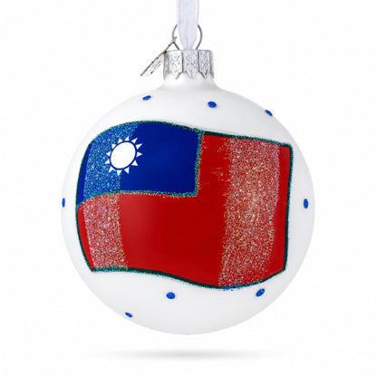 Flag of Taiwan Glass Ball Christmas Ornament 3.25 Inches