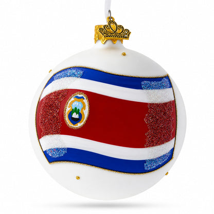 Flag of Costa Rica Glass Ball Christmas Ornament 3.25 Inches