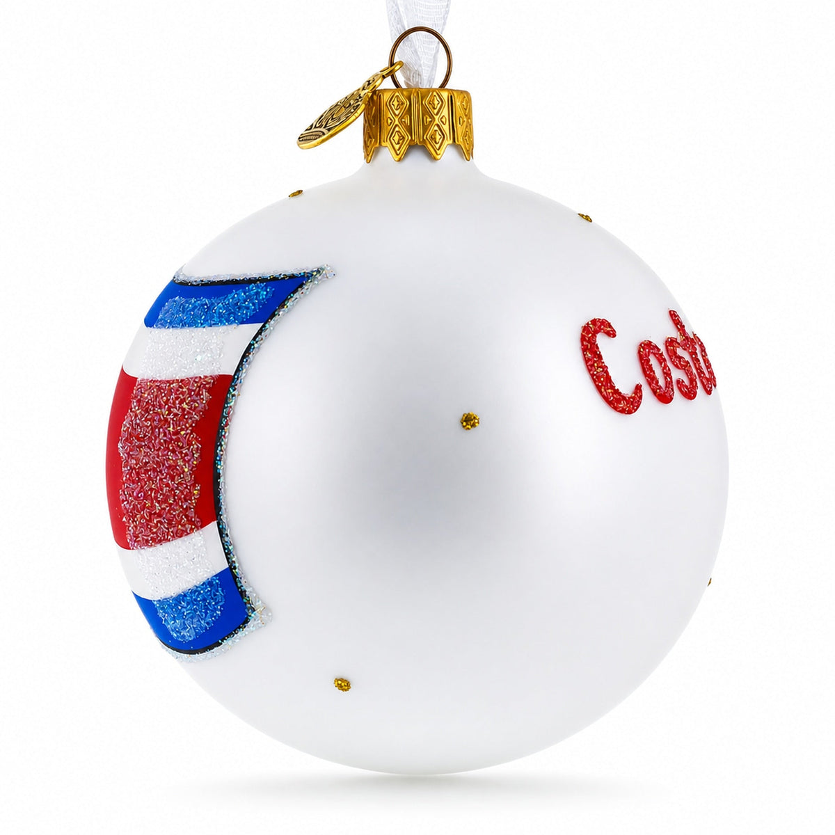 Flag of Costa Rica Glass Ball Christmas Ornament 3.25 Inches