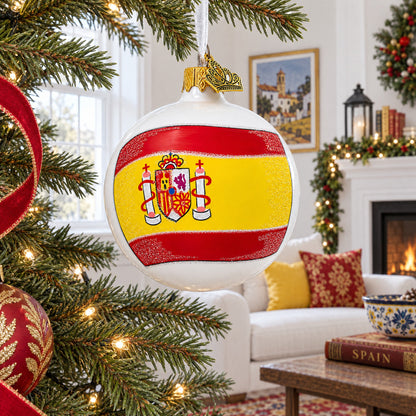 Flag of Spain Glass Ball Christmas Ornament 3.25 Inches
