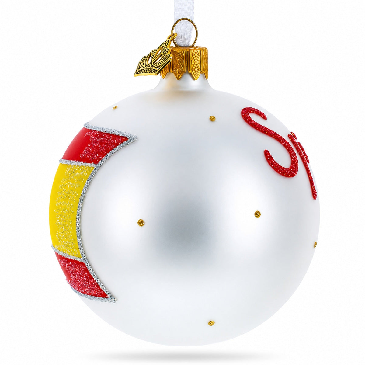 Flag of Spain Glass Ball Christmas Ornament 3.25 Inches