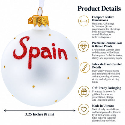 Flag of Spain Glass Ball Christmas Ornament 3.25 Inches