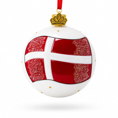 Flag of Denmark Glass Ball Christmas Ornament 3.25 Inches