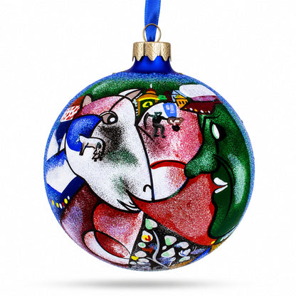 Marc Chagall's 1911 "I And The Village" Masterpiece Glass Ball Christmas Ornament 4 Inches
