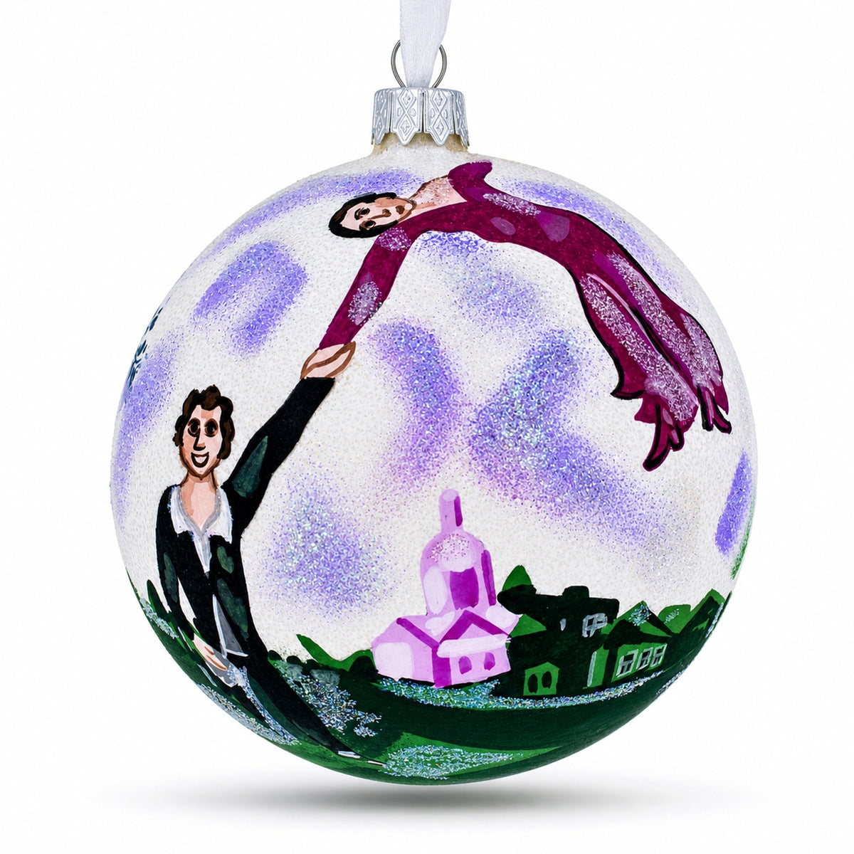 Marc Chagall's 1917 'The Promenade' Masterpiece Glass Ball Christmas Ornament 4 Inches