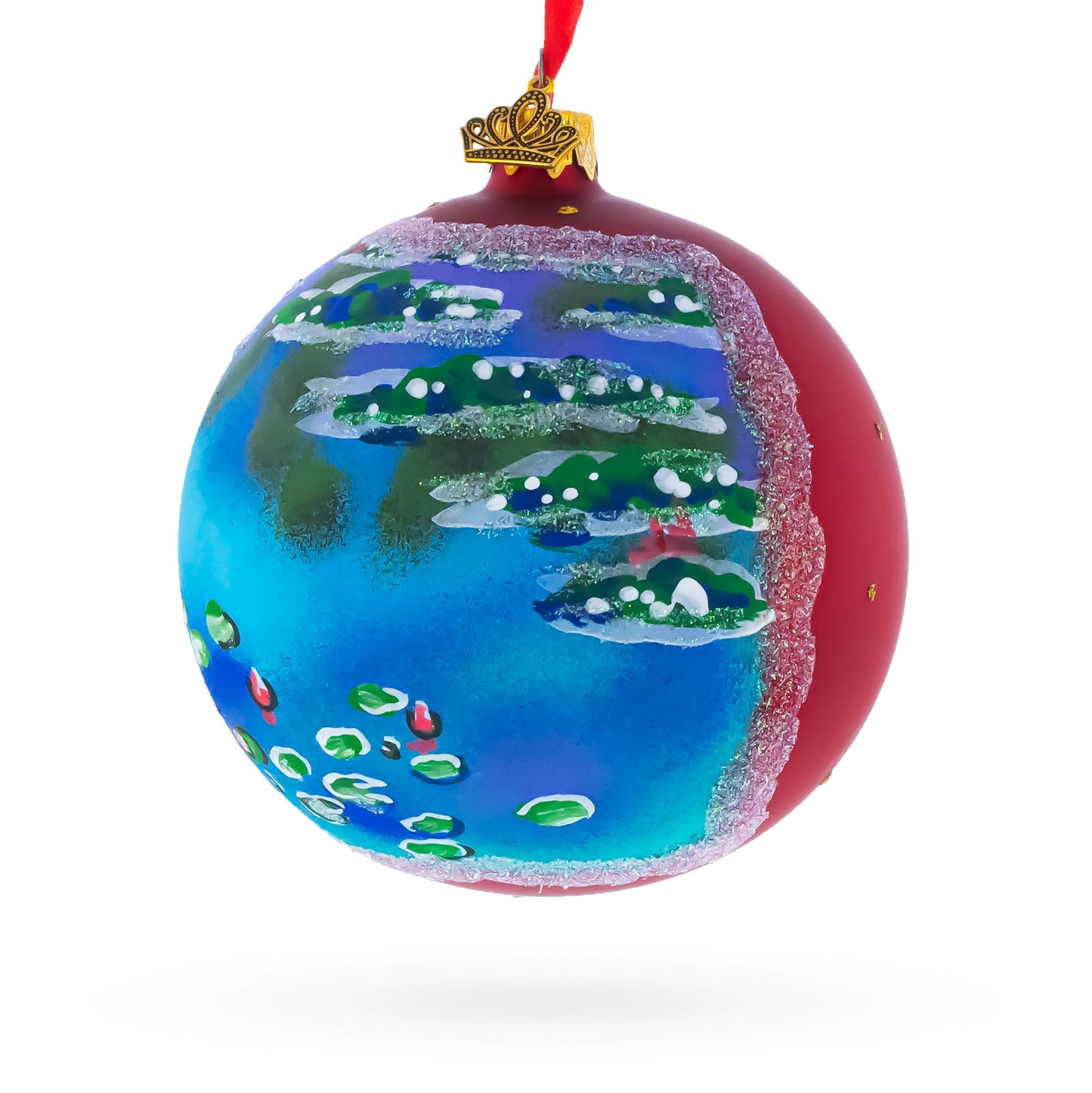 Claude Monet's 1907 'Water Lilies' Masterpiece Glass Ball Christmas Ornament 4 Inches