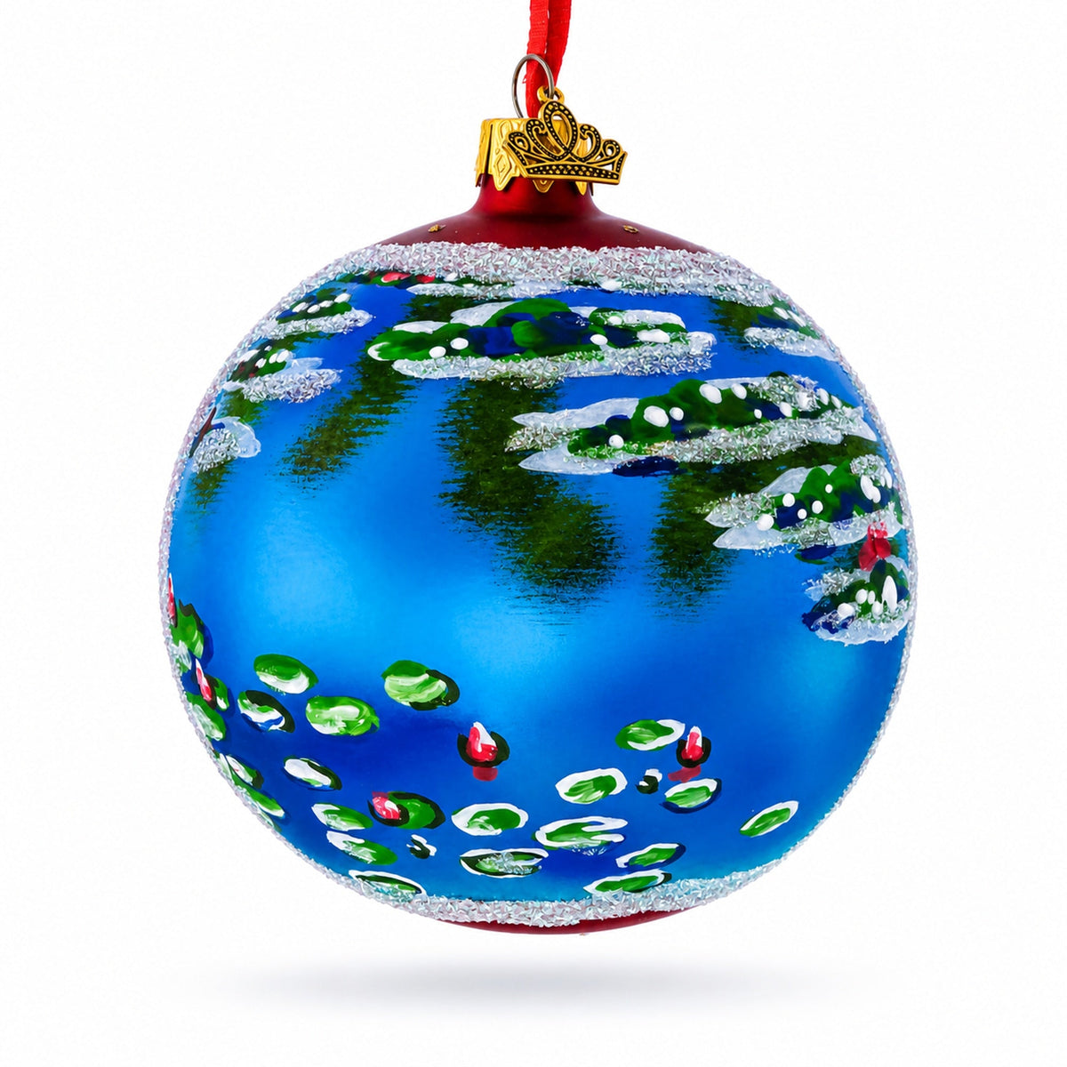 Claude Monet's 1907 'Water Lilies' Masterpiece Glass Ball Christmas Ornament 4 Inches
