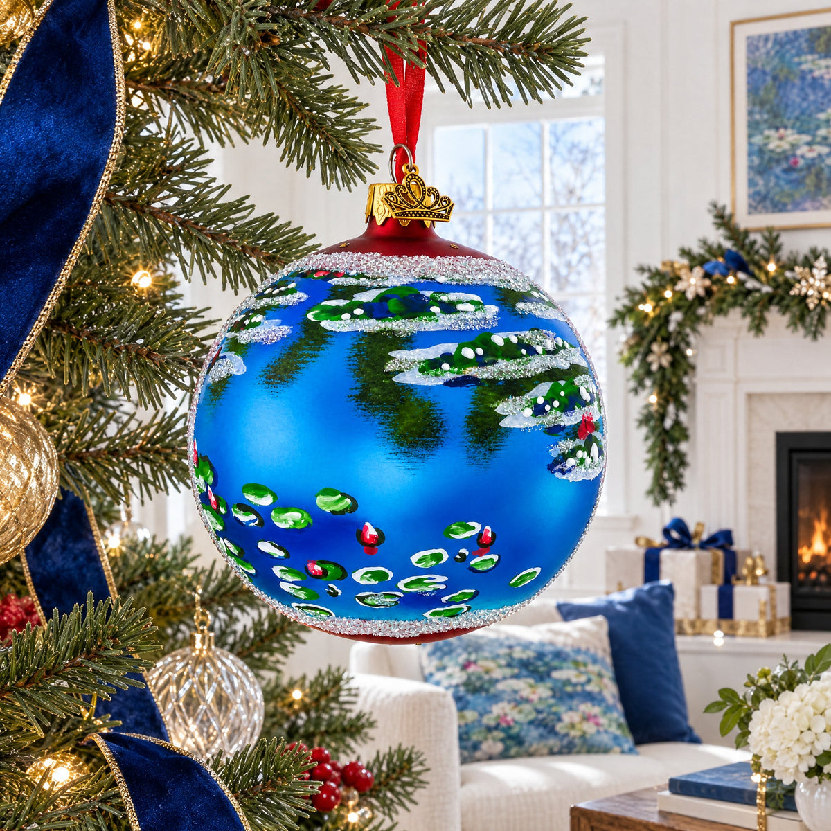 Claude Monet's 1907 'Water Lilies' Masterpiece Glass Ball Christmas Ornament 4 Inches
