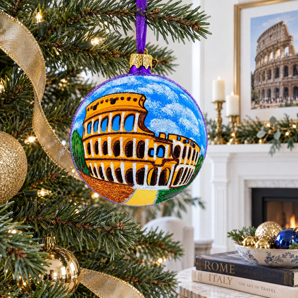 Colosseum, Rome, Italy Glass Ball Christmas Ornament 4 Inches