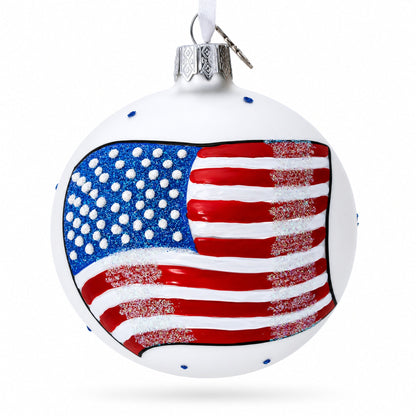 Flag of United States of America on White Glass Ball Christmas Ornament 3.25 Inches