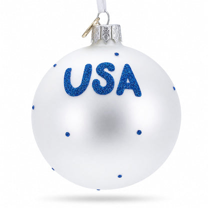 Flag of United States of America on White Glass Ball Christmas Ornament 3.25 Inches