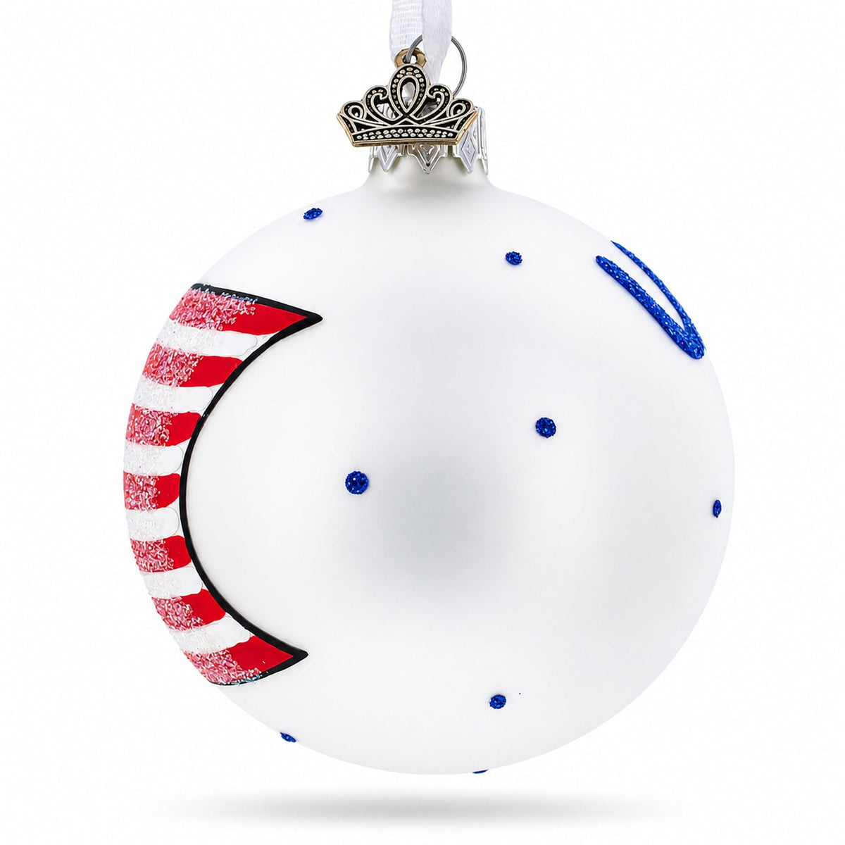 Flag of United States of America on White Glass Ball Christmas Ornament 3.25 Inches