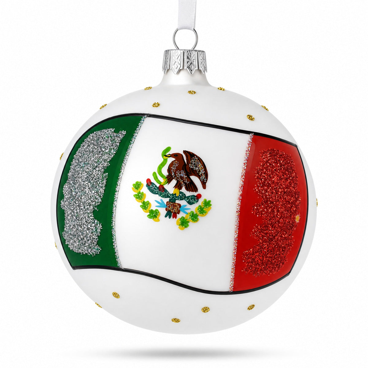 Flag of Mexico Glass Ball Christmas Ornament 4 Inches