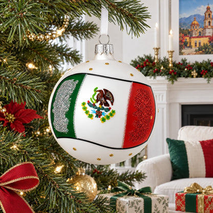 Flag of Mexico Glass Ball Christmas Ornament 4 Inches