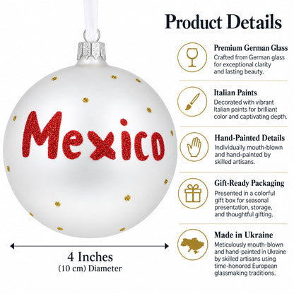 Flag of Mexico Glass Ball Christmas Ornament 4 Inches