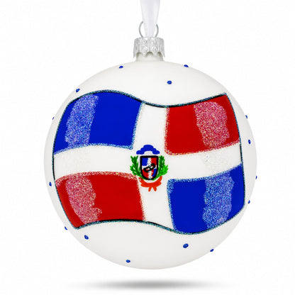 Flag of Dominican Republic Glass Ball Christmas Ornament 4 Inches