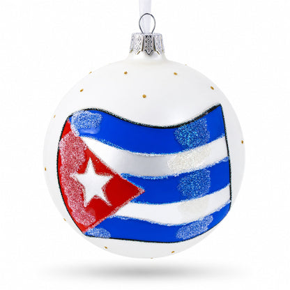 Flag of Cuba Glass Ball Christmas Ornament 4 Inches (Made in Ukraine)