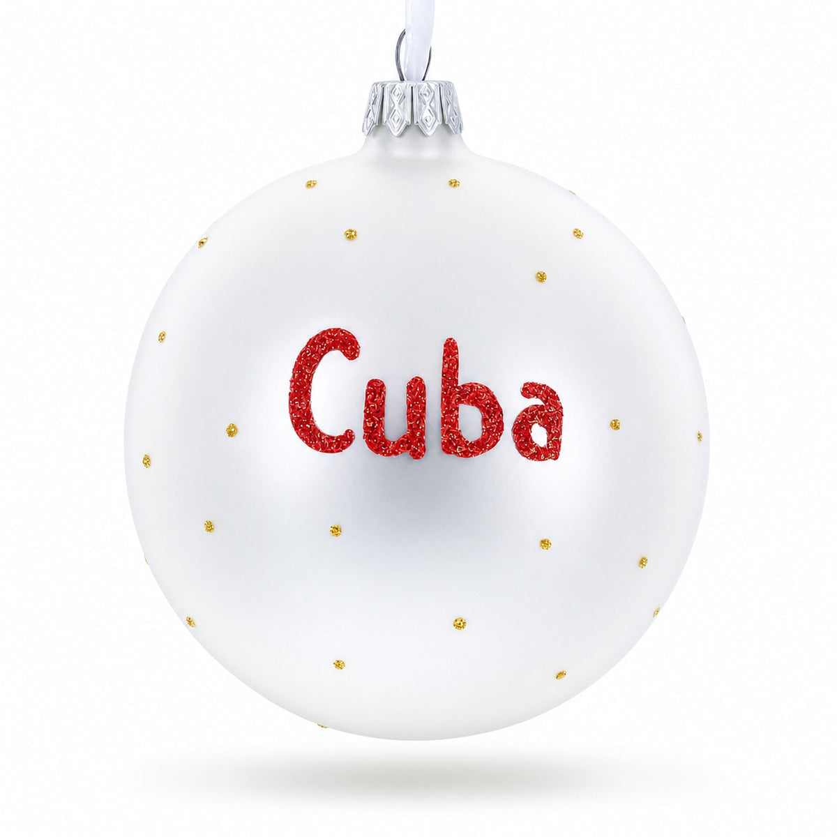 Flag of Cuba Glass Ball Christmas Ornament 4 Inches (Made in Ukraine)